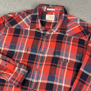 Lucky Brand Pearl Snap Shirt Mens XL Red Plaid Western Flannel California Fit
